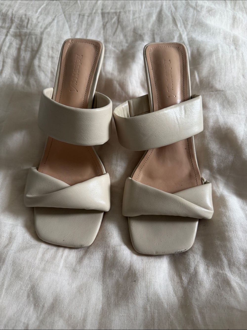Cream Double-Strap Slide Mules - size 9